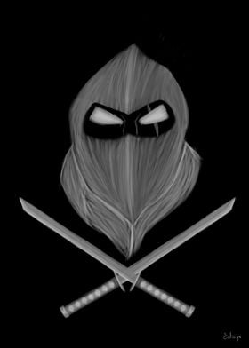 The Ninja. Dark art draw in black and white.