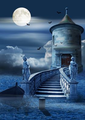 A mystical castle in the sea, a mysterious and romantic ... 