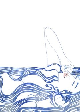 A mythological sea nymph created with vector lines and  ... 