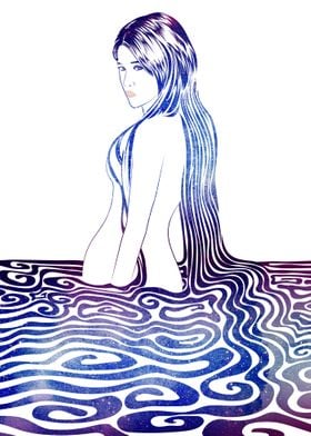 A mythological sea nymph created with vector lines and  ... 