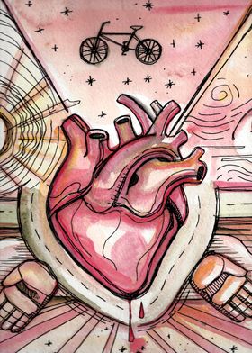 Hand drawn watercolor illustration of a human heart, a  ... 
