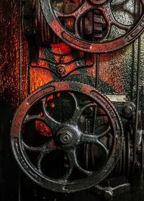 Detail of old and heavy industrial machine wheel with s ... 
