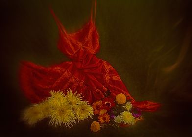 Red petticoat and flowers
