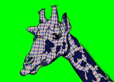 A fun cartoon image of a giraffe. The giraffe has blue  ... 