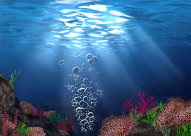 An underwater environment with water life and some ligh ... 