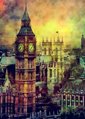 London Big Ben watercolor