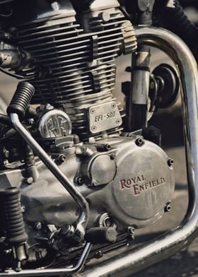 close up of a retro Royal Enfield motorcycle engine