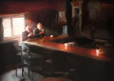 Two friends enjoying a pint at the end of a hard day.