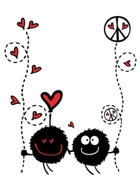 monsters holding love & peace sign symbol art