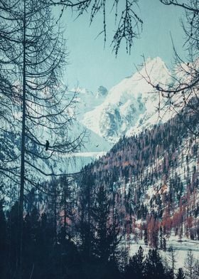 Snowy valley and mountains in the Swiss alps