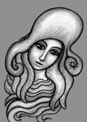 Octopus Hat - charcoal drawing