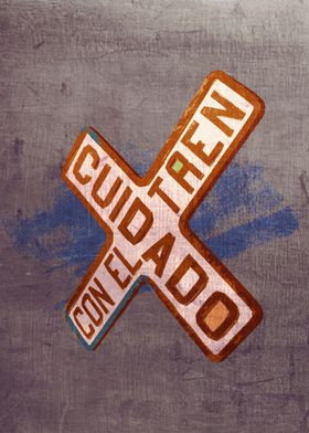 Digital illustration of a sign that says: Cuidado con e ... 