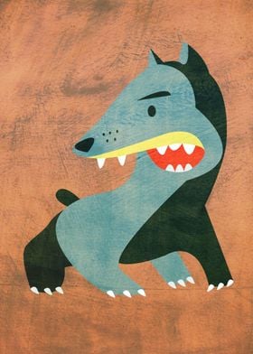 Digital illustration or drawing of an angry dog