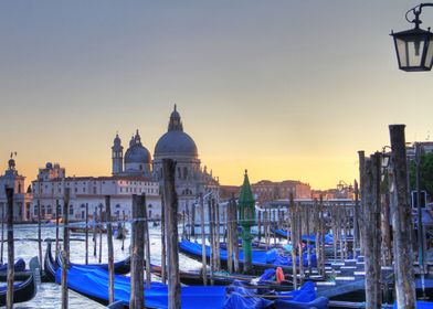 Venice sunset and gondolas