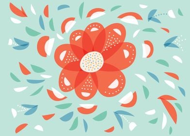 Beautiful illustration of an abstract red flower and ma ... 