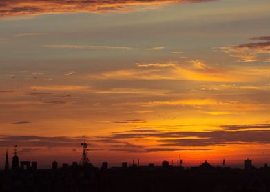 York city skyline at sunset