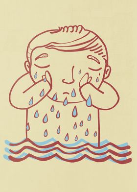 Hand drawn illustration or drawing of a boy crying a lo ... 