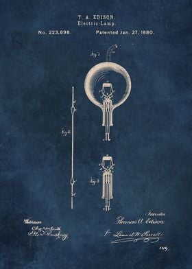 Edison - Electric Lamp - 1880 - patent art