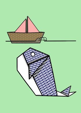 Origami Patterned Whale And Boat
