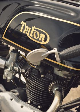 Close up of a classic British Triton motorcycle