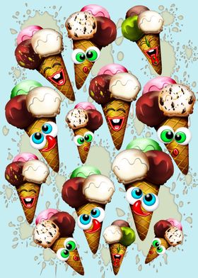 Ice Cream Cones Cartoon Summer Pattern 