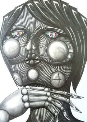 Robot Girl, Graphite on Illustration Board
