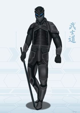 A cyber samurai V1. Cyborg samurai with background.