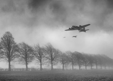 B17 Bombers get airborne on a mist English morning