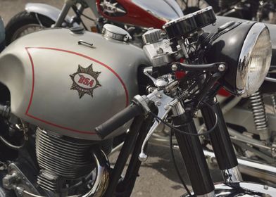 Front angle of a classic British BSA cafe racer motorcy ... 