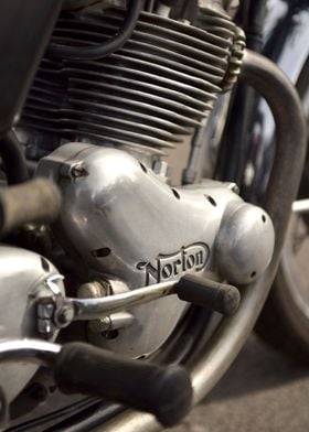 Close up of a classic Norton motorcycle engine