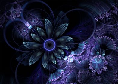 Blue Fleur and Lace fractal digital art