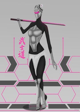 Female cyberpunk samurai.