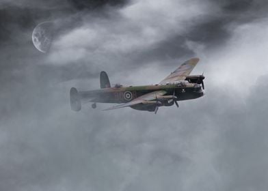 RAF Bomber Command Lancaster Bomber climbs through the  ... 