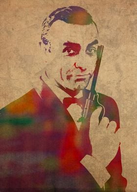 Sean Connery as James Bond Watercolor Portrait
