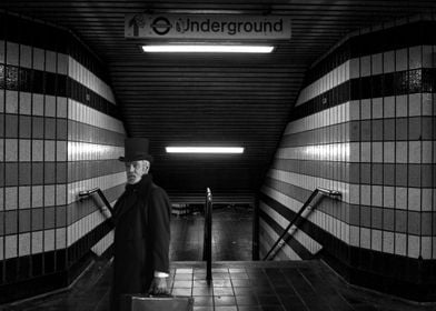 black and white  stairs leading to london underground   ... 