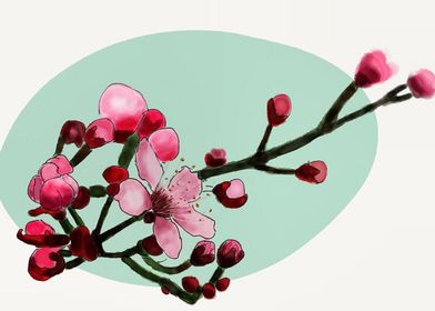 Painting of a cherry blossom twig
