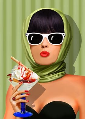 Beautiful woman with head scarf and sundaes at style of ... 