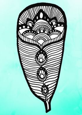 Ink Illustration of a feather on a blue background