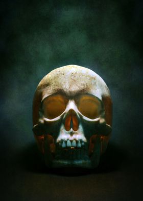 Creepy skull under spotlight