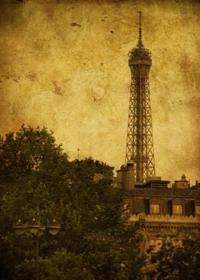 The Eiffel Tower, Paris; France, appearing from behind  ... 
