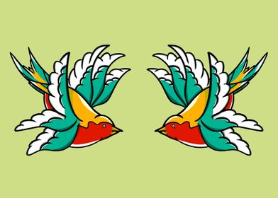 Two flying swallows inspired by traditional sailors bir ... 