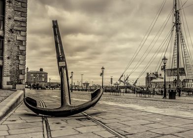 Mono image of the historic Albert Dock, Liverpool, UK,  ... 