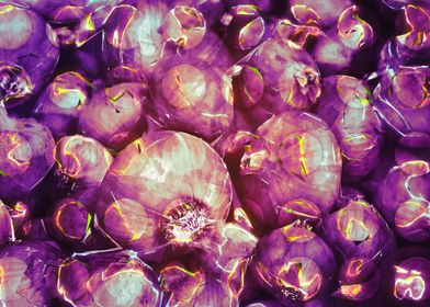 An abstract art of onions at the market. Light and circ ... 