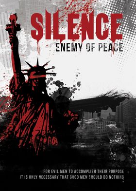 Silence Enemy of Peace - a motivational poster with a d ... 
