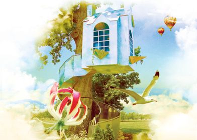 House In Cloud v1 - Fantasy Digital Art of a tree house ... 