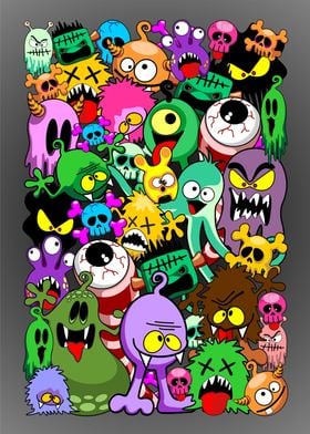 Monsters Doodles Spooky Characters Saga