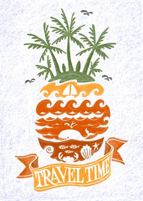 Beach illustration with pineapple theme for the people  ... 