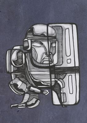 Hand drawn illustration or drawing of a riot police man ... 