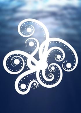 Minimalist Octopus on Ocean Background