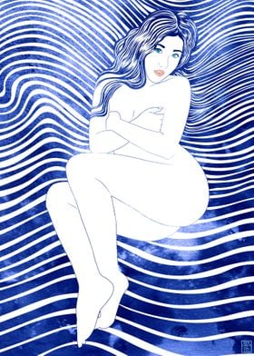 A mythological sea nymph created with vector lines and  ... 